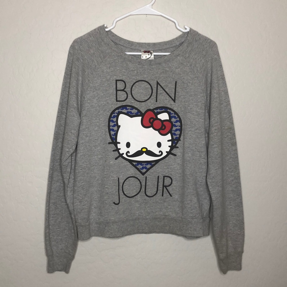 Bonjour Scoop Neck Pullover Sweatshirt Long Sleeve - Picture 1 of 8